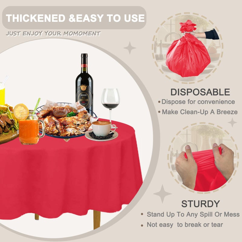 DZ D&Z Plastic Table Cloth Disposable, 12 Pack Red Round Tablecloth Individually Wrapped for Indoor&Outdoor, 84 Inch Table Cover for Party, Picnic, Birthday, Wedding & Dinner - Image 3